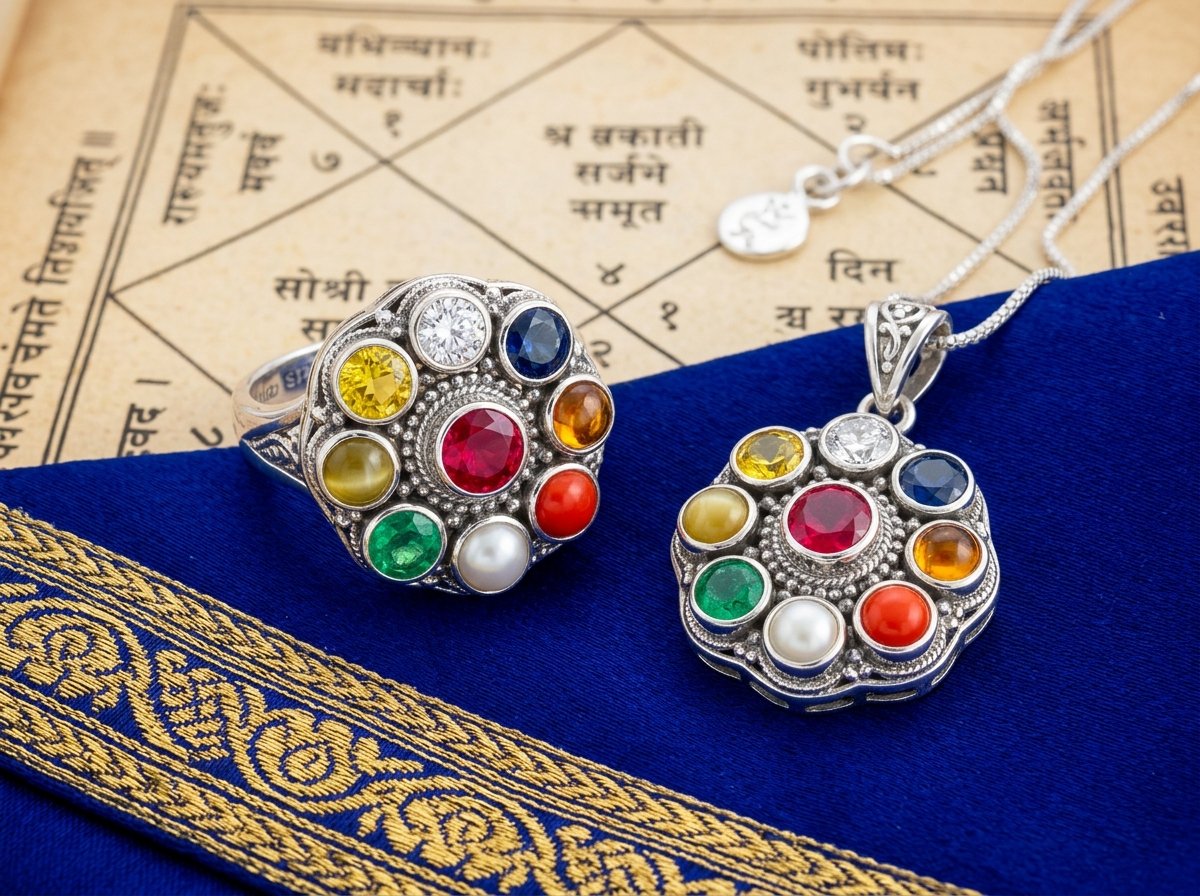 Navratna Silver Ring & Pendant